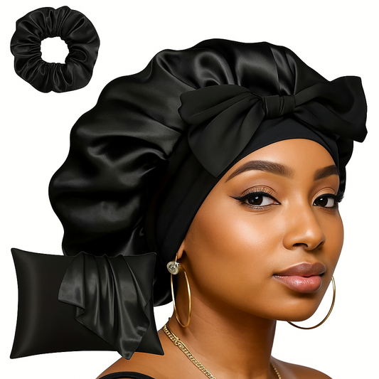 Pack de nuit Satin(Bonnet +un chouchou +Taies d'oreiller)