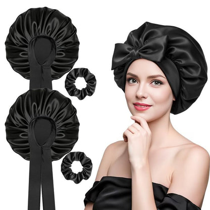 Pack de nuit en Satin (Bonnet + 02 Chouchous +Taie d'oreiller+ Boucleur )