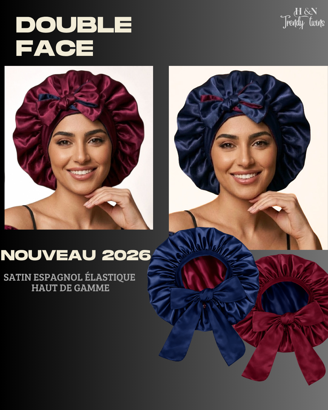 Pack de nuit en Satin (Bonnet + 02 Chouchous +Taie d'oreiller+ Boucleur )