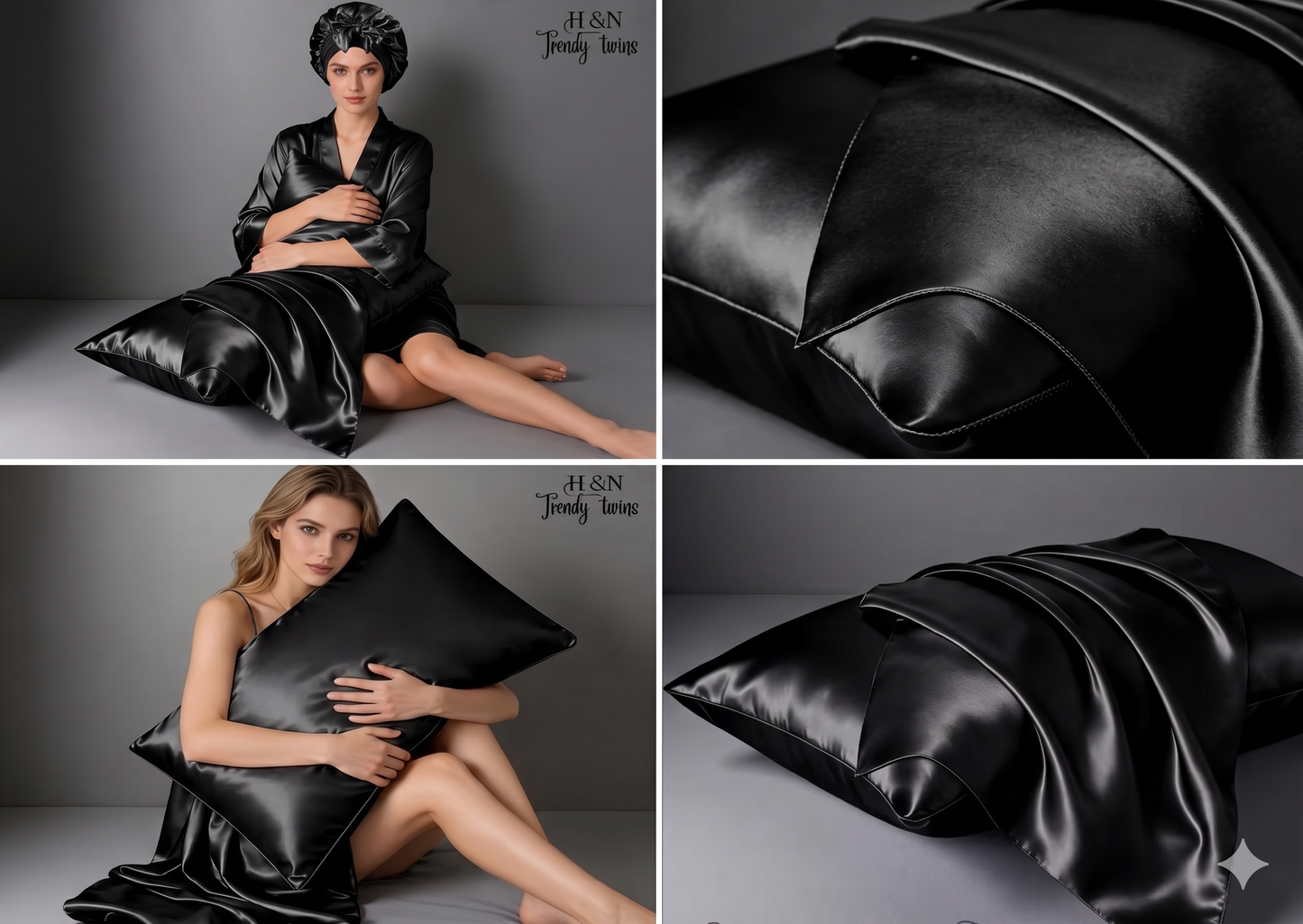 Pack de nuit en Satin (Bonnet + 02 Chouchous +Taie d'oreiller+ Boucleur )