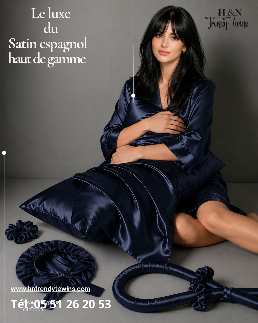 Pack de nuit en Satin (Bonnet + 02 Chouchous +Taie d'oreiller+ Boucleur )